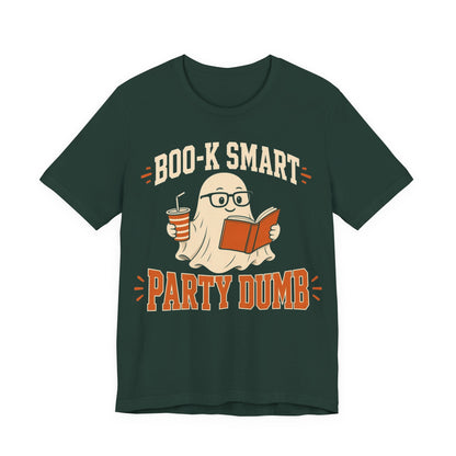 Dark green graphic T-shirt with cartoon reading book and coffee cup print