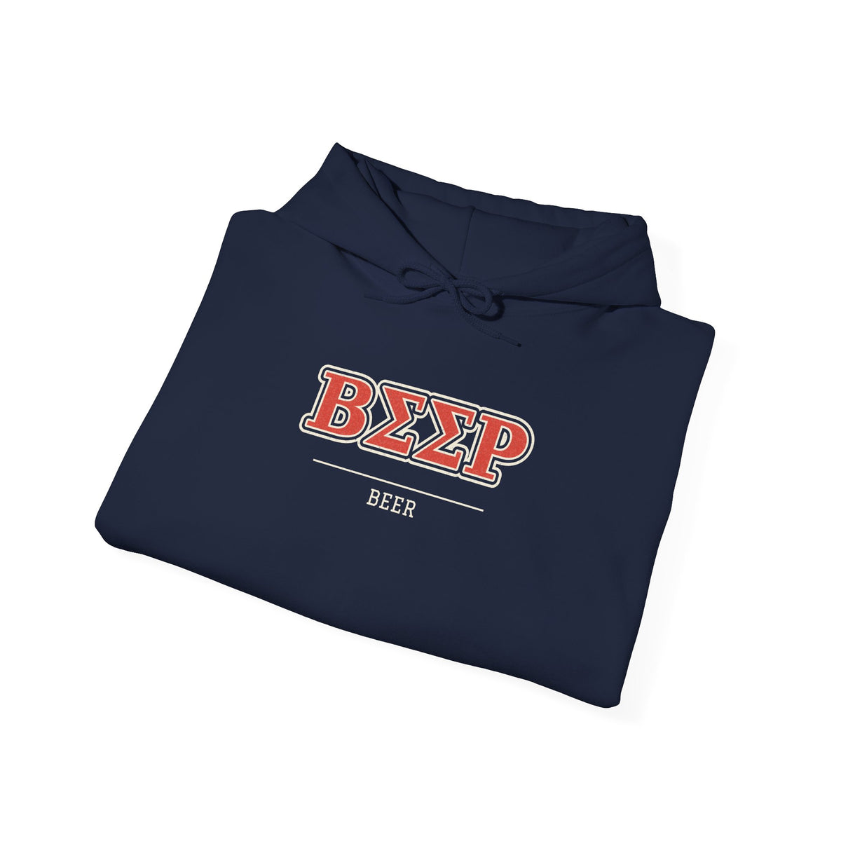 Navy hoodie with ΒΣΣΡ Beer graphic