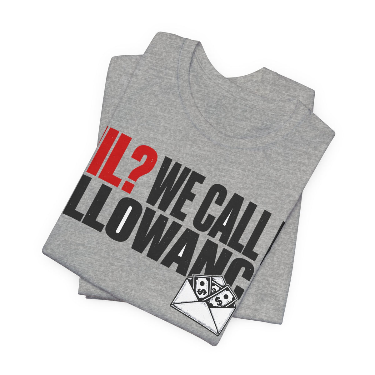 Athletic heather crewneck short-sleeve graphic tee, folded, with NIL Allowance text and icon