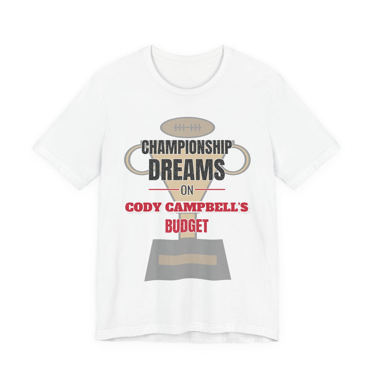 White graphic T-shirt with football-helmet 'Championship Dreams' logo