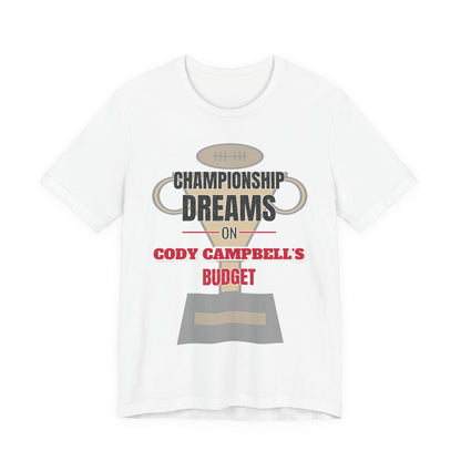 White graphic T-shirt with football-helmet 'Championship Dreams' logo