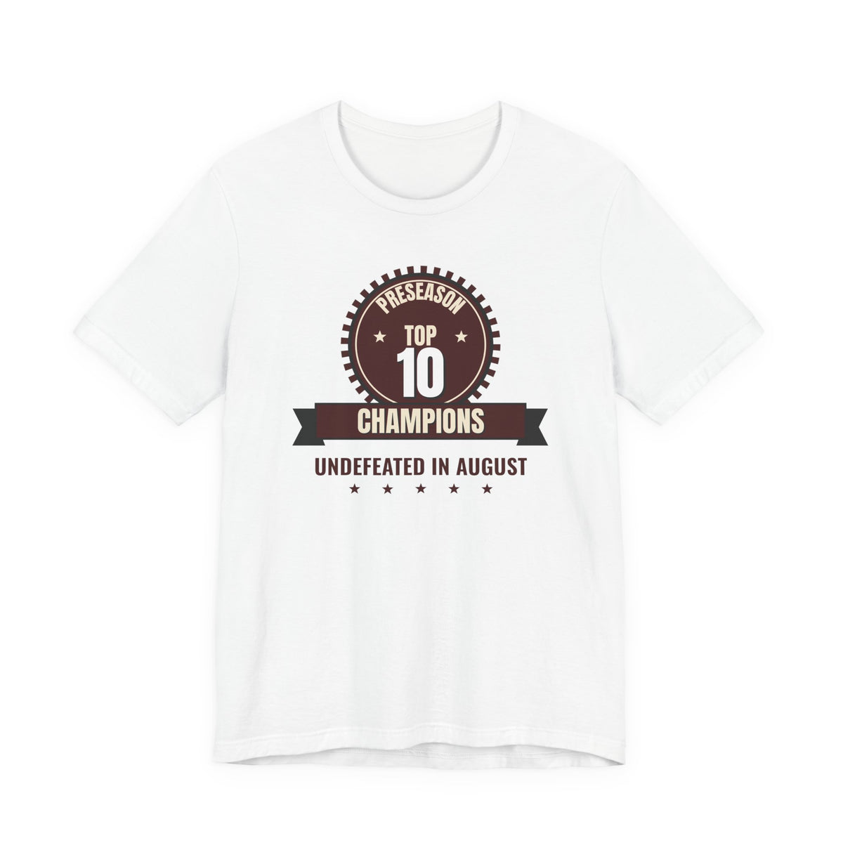 White crewneck tee with circular 'Preseason Top 10 Champions' front graphic