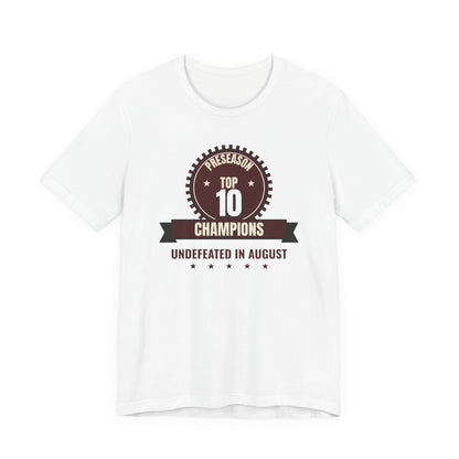 White crewneck tee with circular 'Preseason Top 10 Champions' front graphic