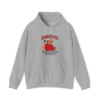 Sport grey Designated Pete hoodie with front graphic and drawstring hood