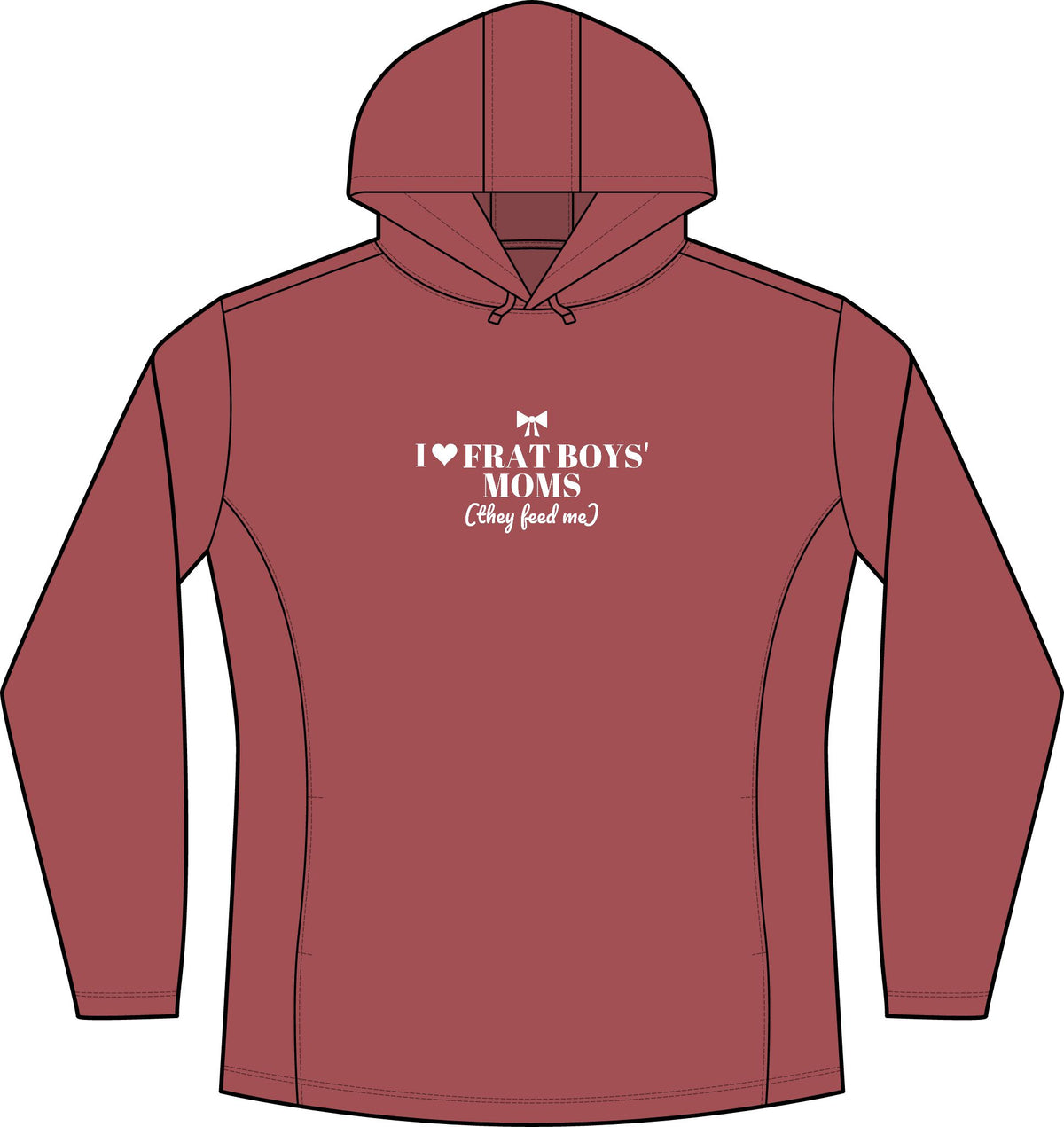 Women's deep red heather hoodie with front heart graphic text and hood