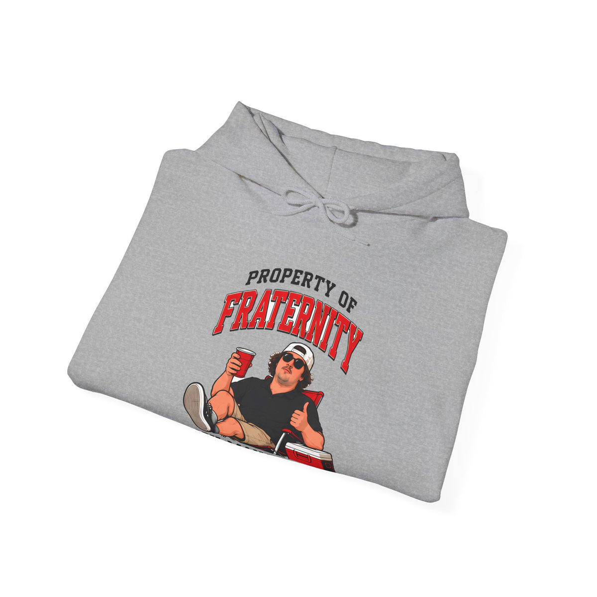 Sport grey folded hoodie with drawstring hood and fraternity risk management front graphic
