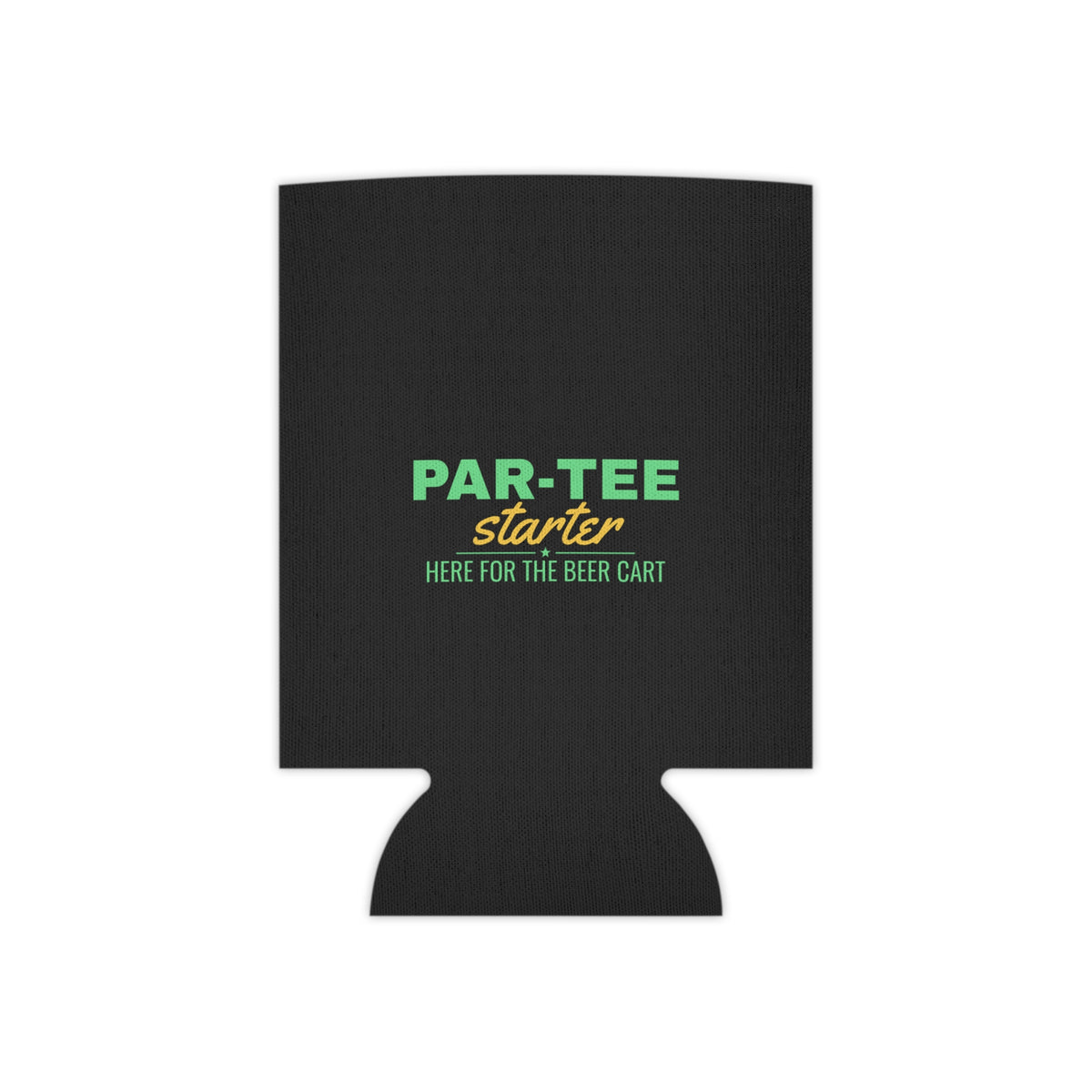 Black can cooler koozie with PAR-TEE Starter logo centered on front