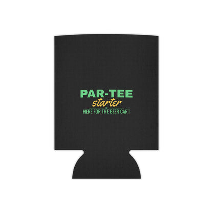 Black can cooler koozie with PAR-TEE Starter logo centered on front
