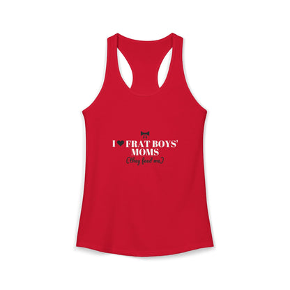 Red racerback tank top with 'I ♥ FRAT BOYS' MOMS' graphic