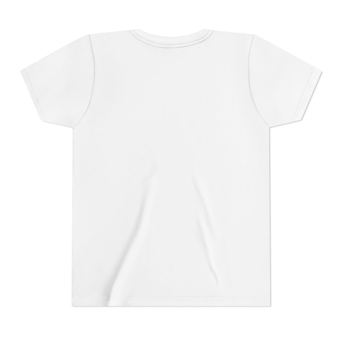 White kids crewneck tee, plain back view with short sleeves