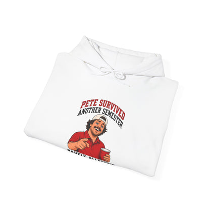 White folded pullover hoodie with front graphic print and drawstring hood