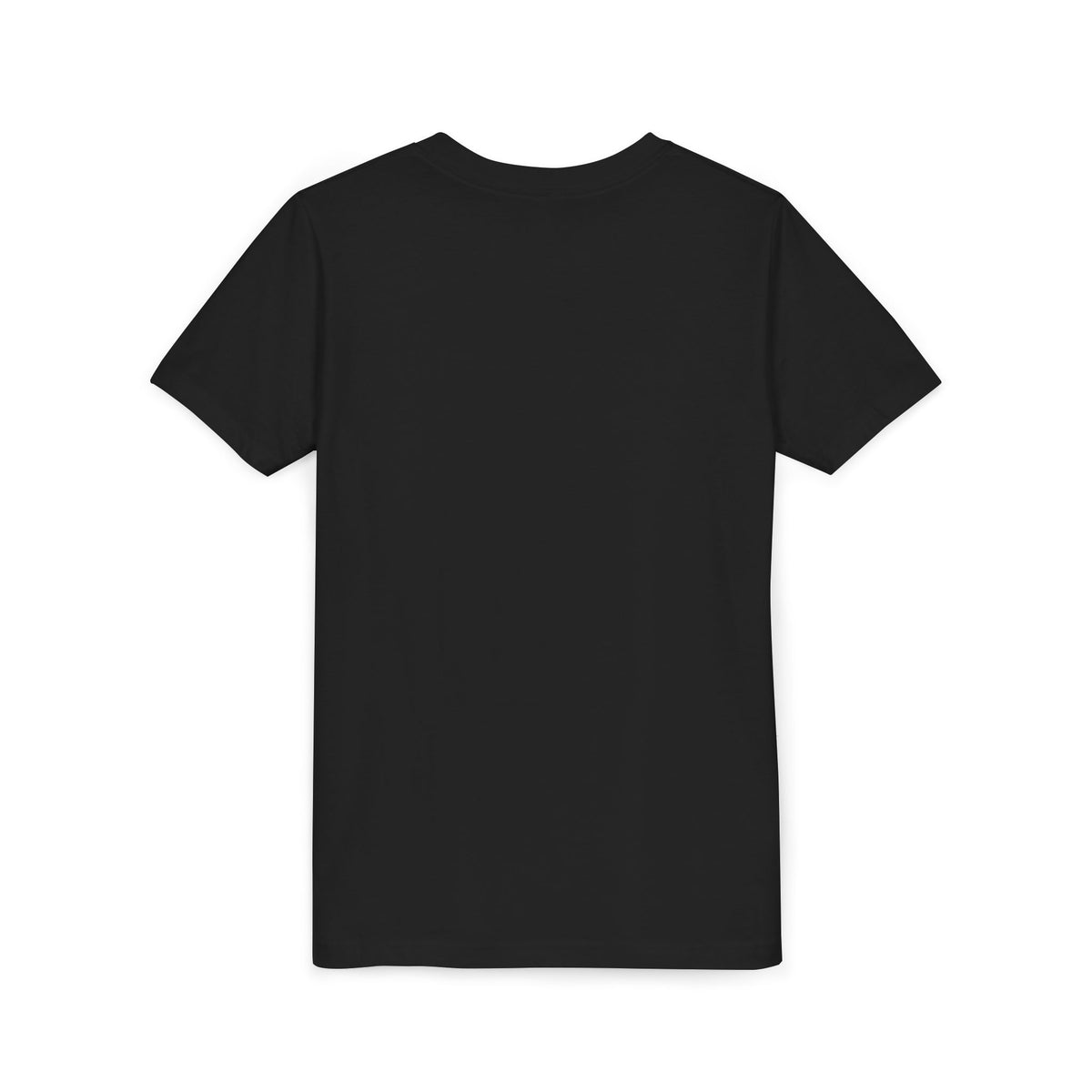 Kids black crew-neck tee back view, short sleeves, no graphic print