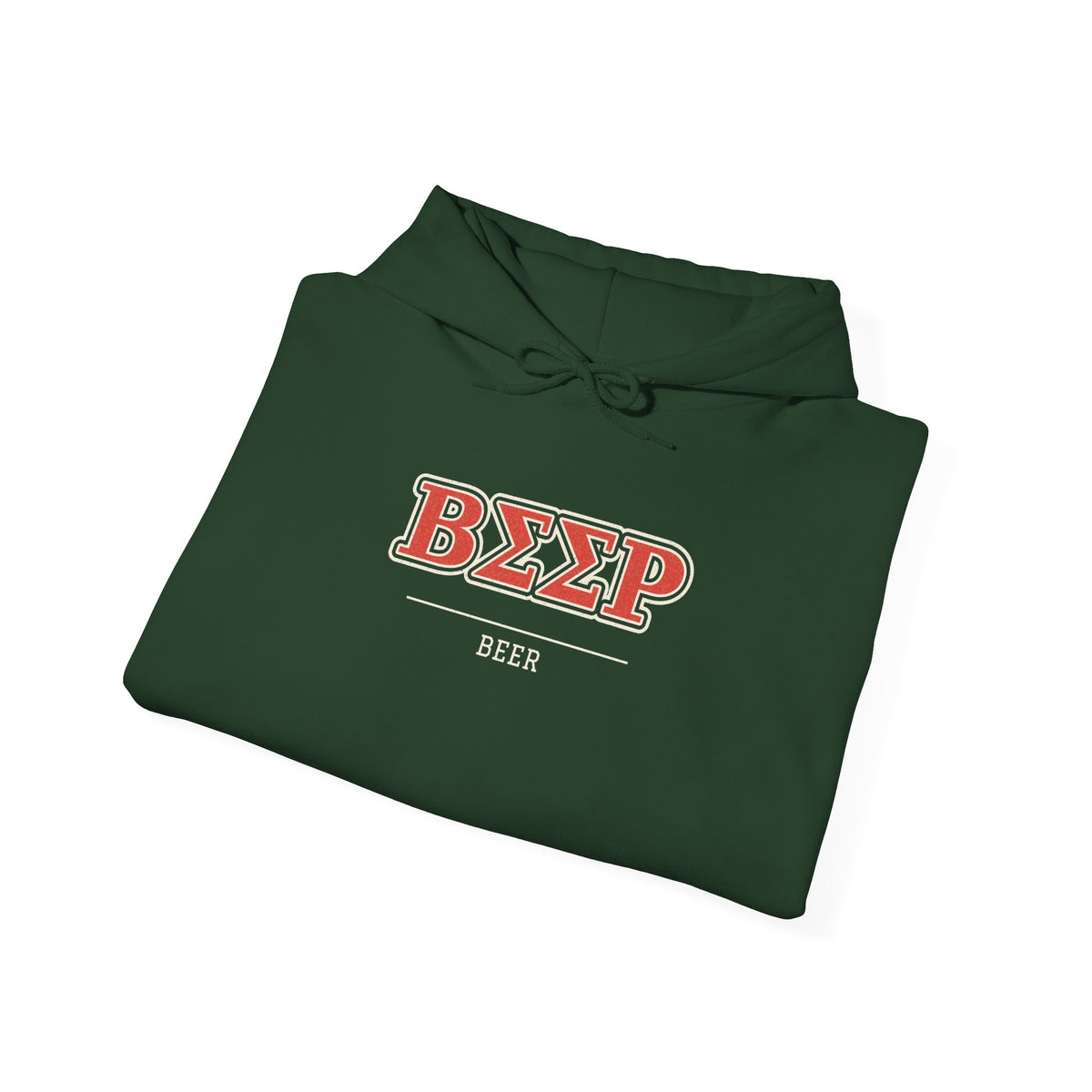 Forest green pullover hoodie with chest graphic print and hood
