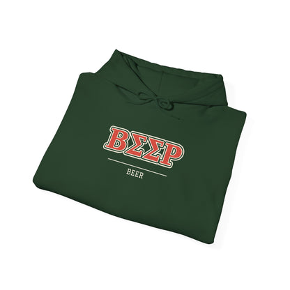 Forest green pullover hoodie with chest graphic print and hood