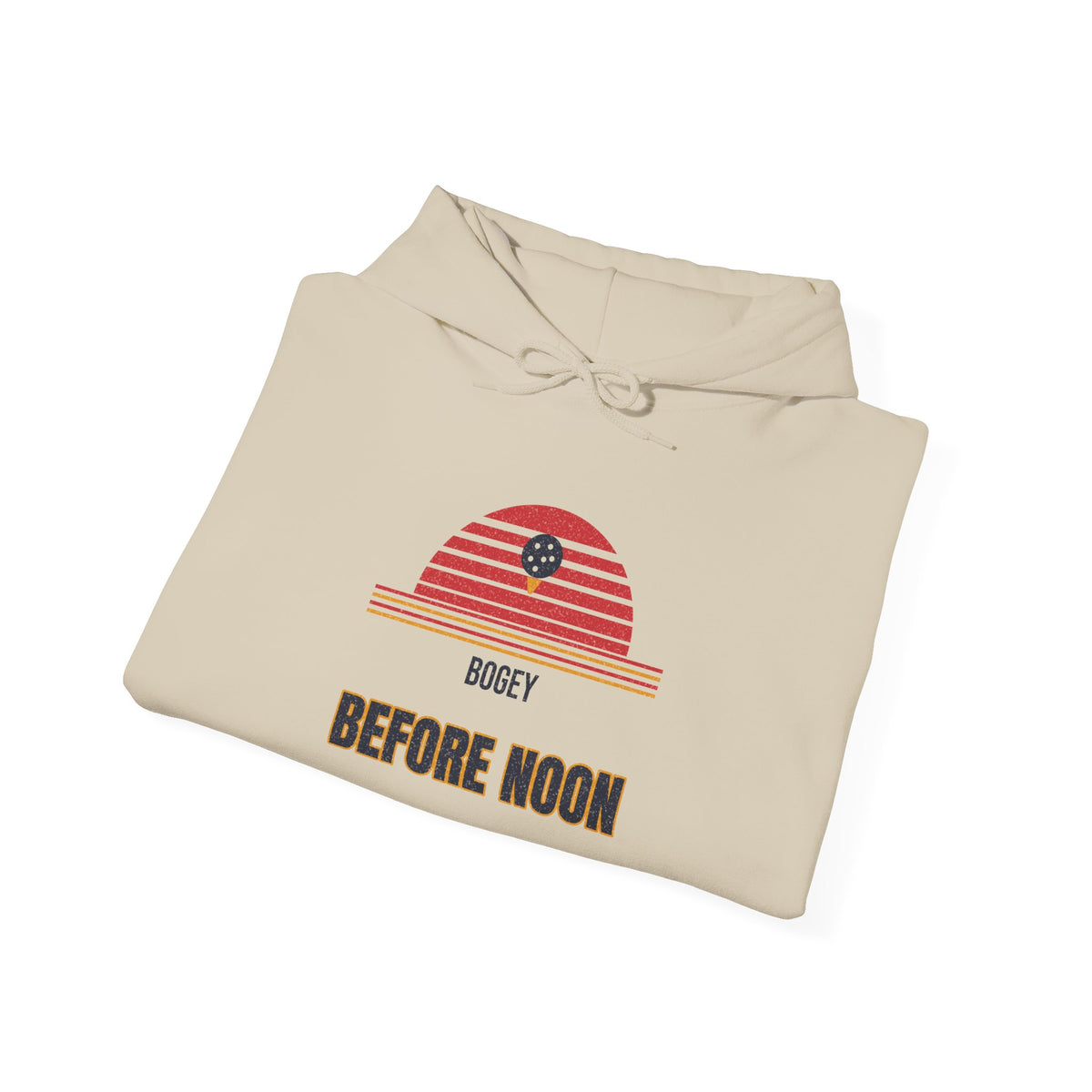 Sand pullover hoodie with kangaroo pocket, drawstring hood, and golf graphic on chest