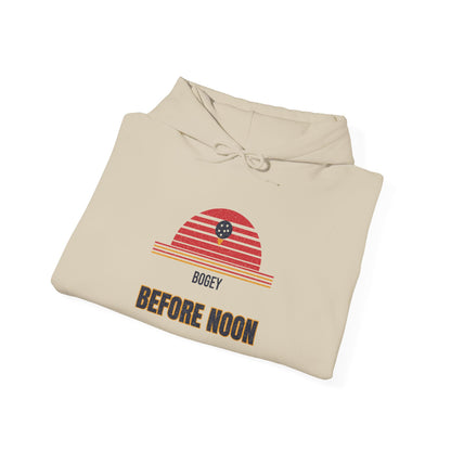 Sand pullover hoodie with kangaroo pocket, drawstring hood, and golf graphic on chest