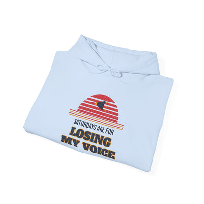 Light blue hoodie with front graphic print and hood drawstring