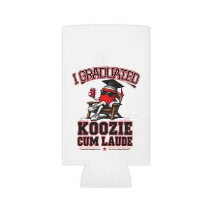 White graduation koozie with mascot graphic and 'Koozie Cum Laude' text