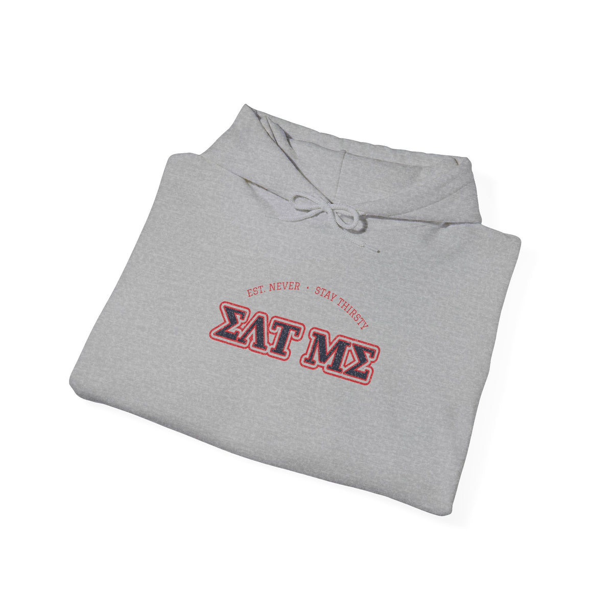 Sport gray hoodie with “EAT ME” graphic logo and front drawstring hood